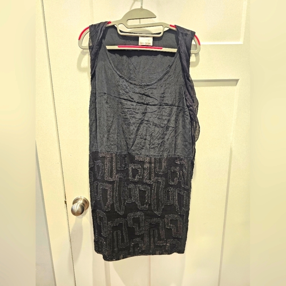 Donna Morgan Black Sleeveless Shimmer Geometric Shift Dress Women's M